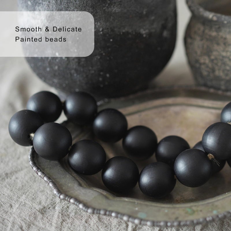 RUIRUICO Black Extra Large Wood Bead Garland with 1.6"""" Diameter Wooden Beads, 58"""" Long Wooden Beads Garland with Tassels, Decorative Beads for Boho, Farmhouse Decor - Image 4
